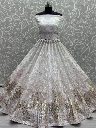 Elegant White Sequined Embroidery Party Wear Lehenga Choli